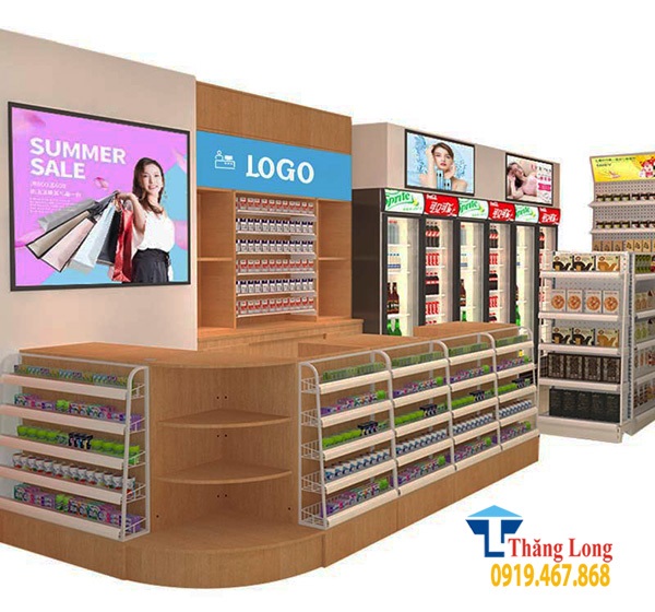 kệ đặt trước bàn thu ngân 